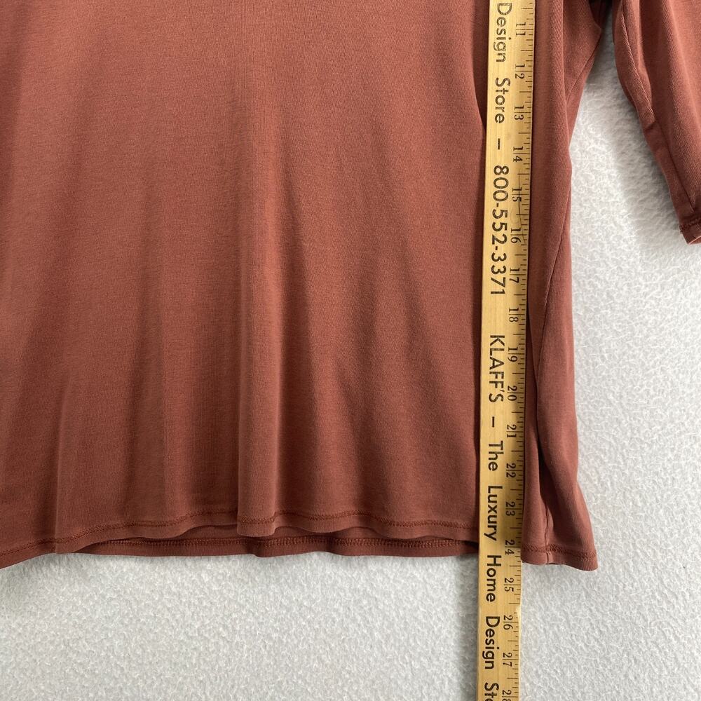 EILEEN FISHER Top L Organic Cotton Ribbed Jersey V-Neck 3/4 Sleeve Basic Brown - Picture 9 of 10